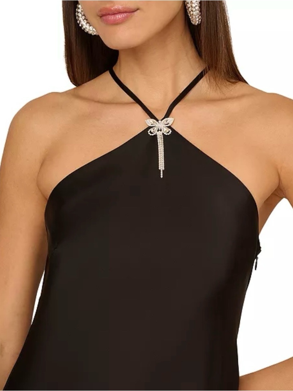 NWT Size 8 Adrianna Papell Stretch Satin Halter Dress with Crystal Butterfly - Picture 2 of 7